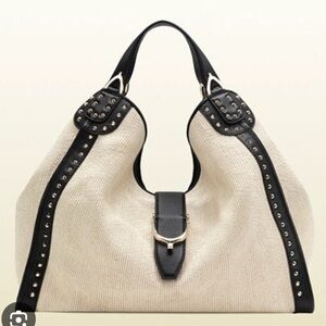 GUCCI Straw Large Soft Stirrup Shoulder Bag White, new without tags